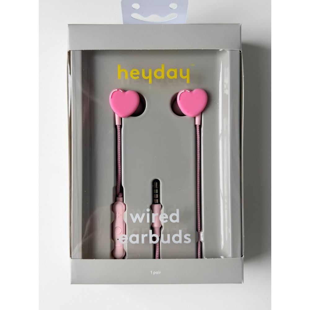 Heyday Wired Earbuds Unisex OS Pink NWT Heart Shaped 3.5mm Jack Braided‎ Cord